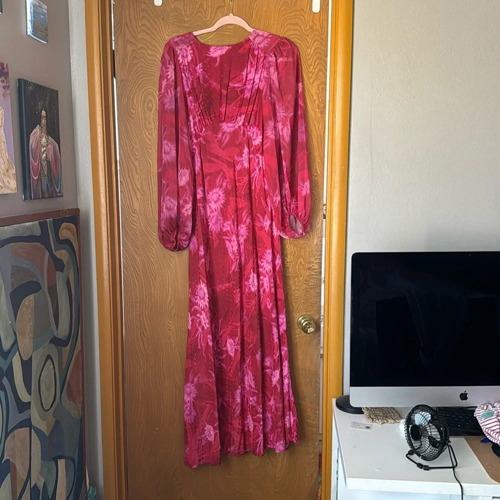NWOT ASOS maxi bias cut magenta and red long sleeve dress - Picture 1 of 2